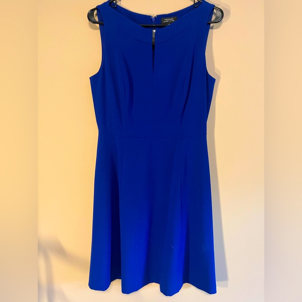 Tahari ASL Blue Sleeveless Sheath Midi Dress